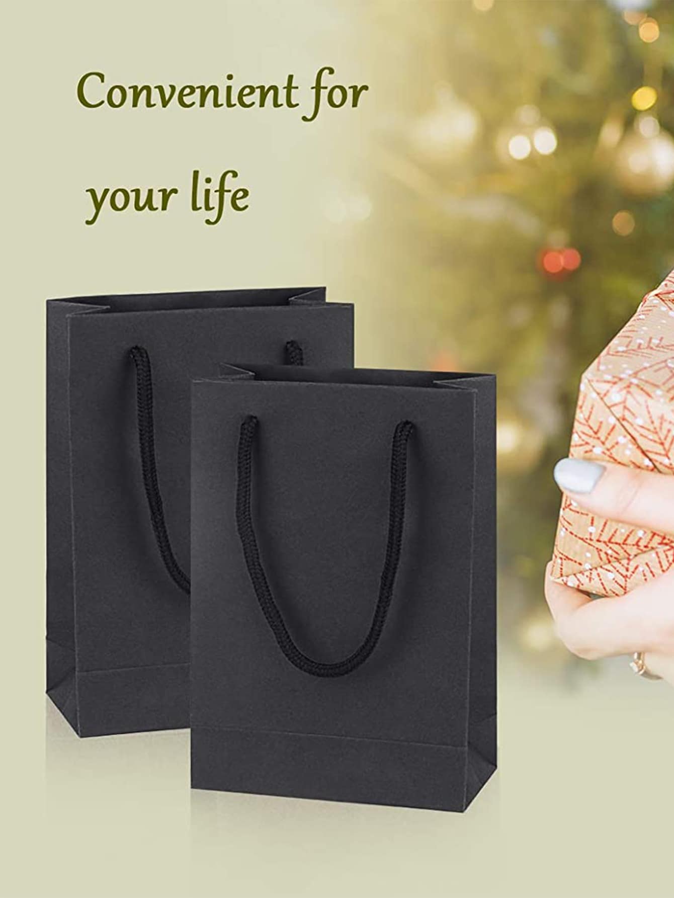 5pcs Landscape Kraft Paper Gift Bags, Gift Wrapping Bags, Carrier Bags, Shopping Bags, Christmas