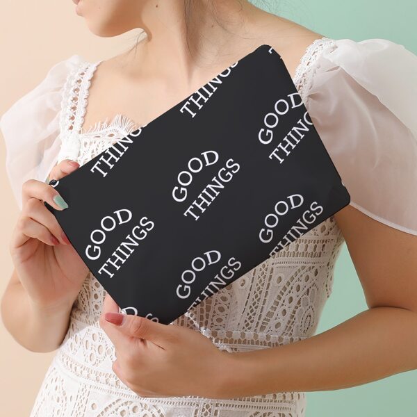 

Letter Graphic Zippered Makeup Bag, Black and white
