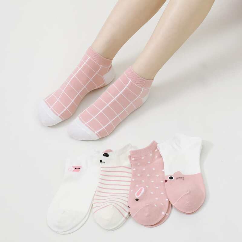 

5pairs Cartoon Print Ankle Socks, Multicolor