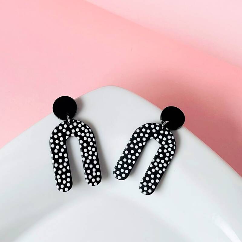

Graphic Drop Earrings, Black and white