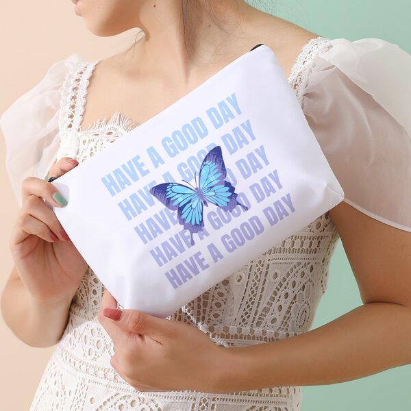 

Butterfly Pattern Zippered Makeup Bag, Multicolor