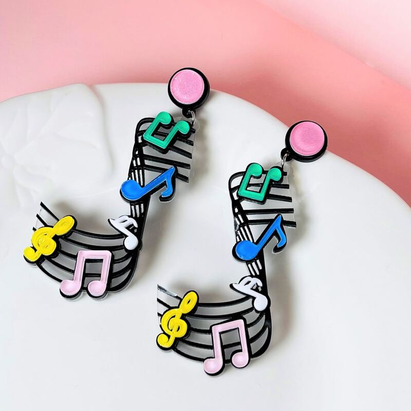 

Musical Note Drop Earrings, Black