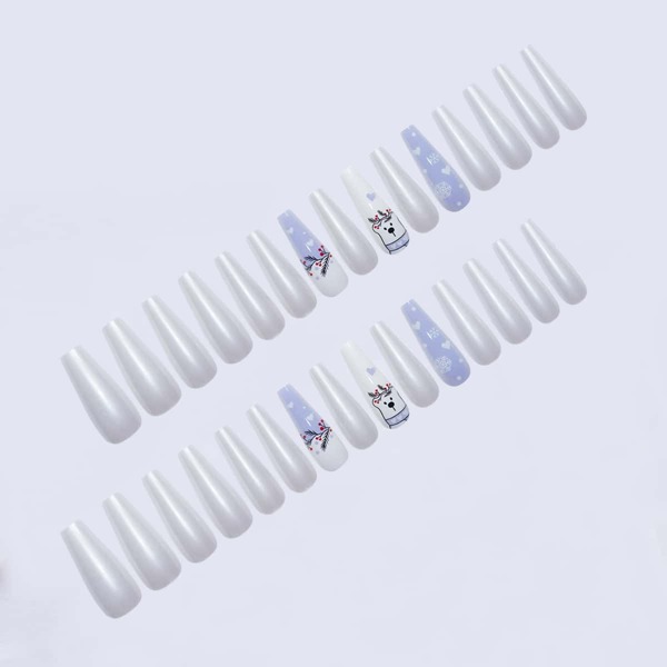 

30pcs Cartoon Bear Pattern Fake Nail & 5pcs Nail Art Tool, Mauve purple