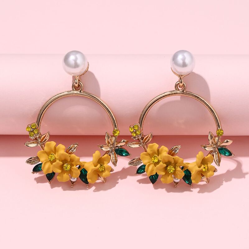 

Floral Decor Earrings, Yellow