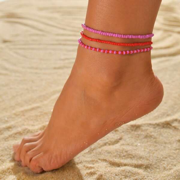 

3pcs Beaded Anklet, Multicolor