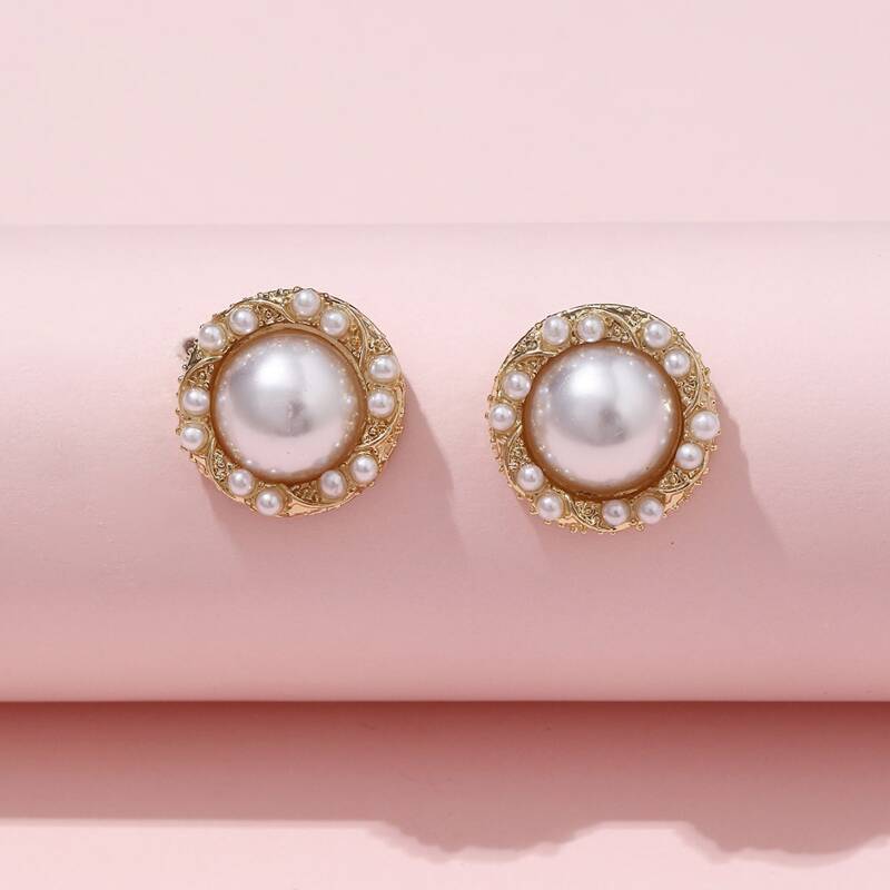 

Faux Pearl Stud Earrings, White