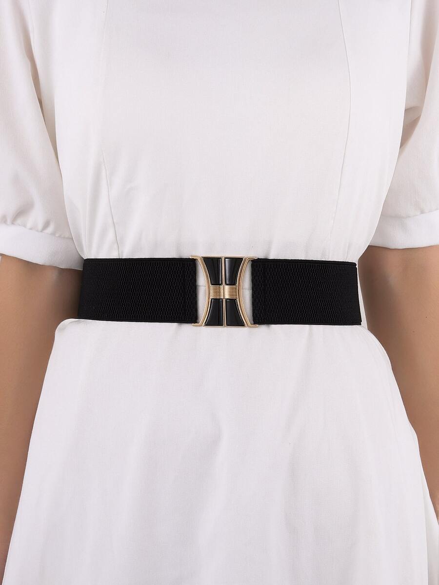 con textura de metal Cinturón elástico - Negro - Ver 1