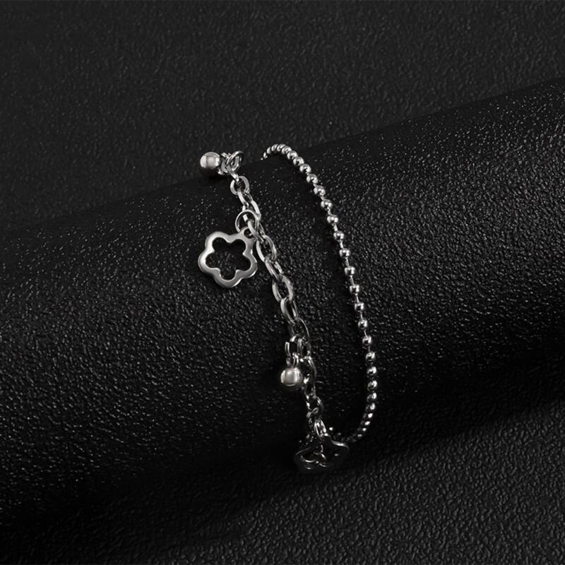 

Floral Decor Layered Chain Bracelet, Silver