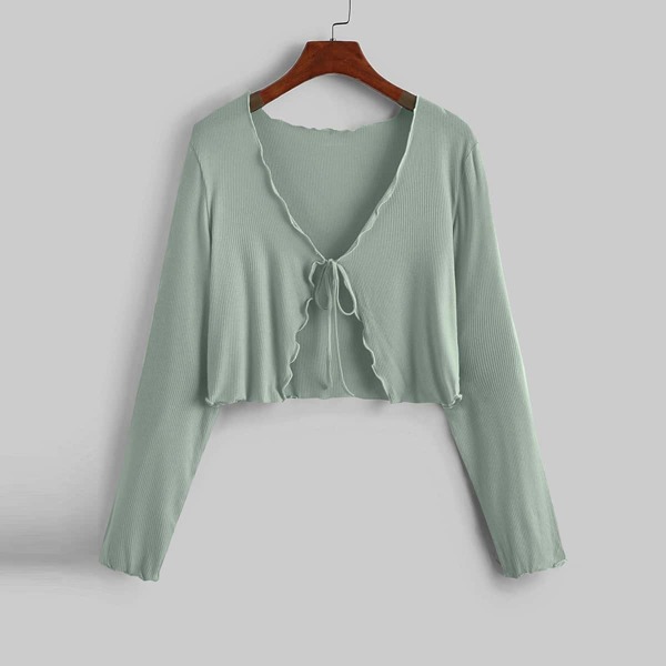 

Plus Tie Front Lettuce Trim Top, Mint green