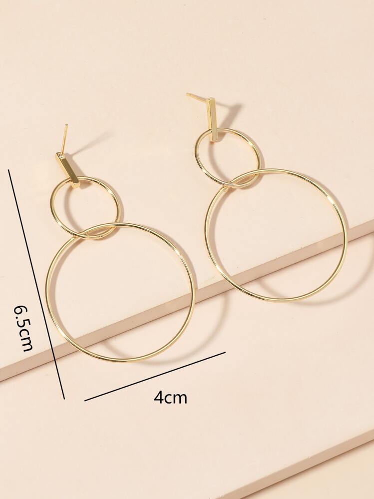 1 对时尚优雅简约双圈金属耳环，适合女性日常佩戴 - 金黃色 - 查看 4
