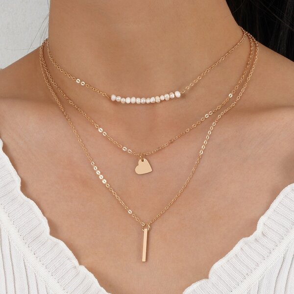 

Heart Pendant Layered Necklace, Gold
