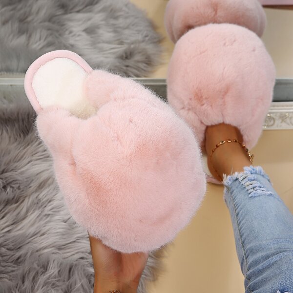 

Minimalist Fluffy Home Slippers, Pink