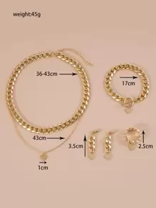 Valentinstag Herz-Anhänger Halskette & Armband & Ohrringe & Ring - Goldgelb - Übersicht 3