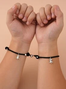 2 cái Khủng Long Charm Cặp Đôi Vòng Tay Từ Tính - màu đen - Xem 1