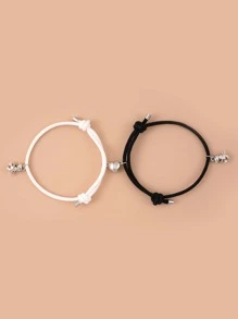 2pcs Couple Dinosaur Charm Bracelet - Black and White - View 2