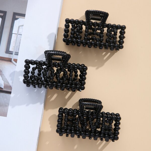 

3pcs Solid Hair Claw, Black