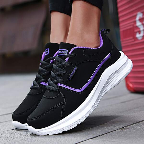

Men Letter Patch Stitch Detail Lace-up Front Sneakers, Black