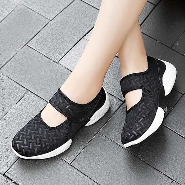

Textured Velcro Strap Sneakers, Black