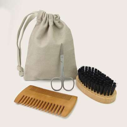 CIMACA Bộ chăm sóc râu 3 món (Kèm túi đựng) - Kéo cắt râu, Bàn chải râu, Lược chải râu, Lý tưởng để chăm sóc râu, Tạo kiểu, Du lịch, Quà tặng cho nam giới