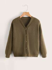 Niños Cárdigan de hombros caídos - Verde militar - Ver 1