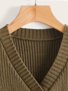 Niños Cárdigan de hombros caídos - Verde militar - Ver 3