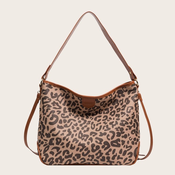 

Leopard Graphic Large Capacity Shoulder Bag, Brown