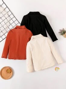 SHEIN Toddler Girls 3pcs Turtleneck Lettuce Trim Ribbed Knit Tee - Multicolor - View 2