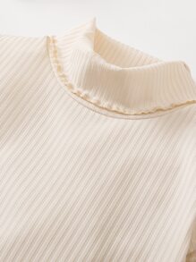 SHEIN Toddler Girls 3pcs Turtleneck Lettuce Trim Ribbed Knit Tee - Multicolor - View 4