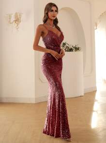 Missord Đầm Dây kéo Tách cao màu trơn Hấp dẫn - Màu Đỏ Sâu - Xem 3