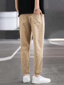 Manfinity Homme 男士斜口袋長褲 - 卡其色 - 查看 2