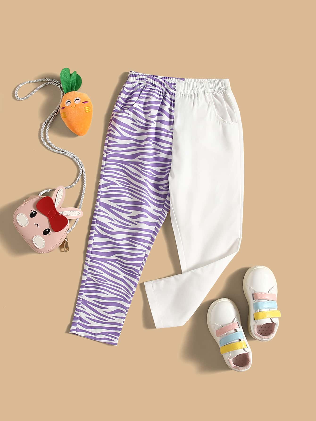 Niñas Pantalones deportivos de rayas de cebra de color combinado - Multicolor - Ver 1