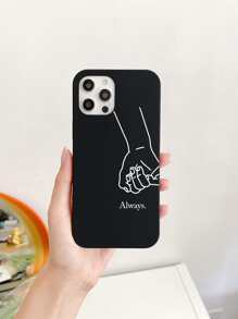 2pcs Slogan Couple Holding Hands Phone Case, Compatible With IPhone, Suitable Gift For Girlfriend, Boyfriend, Friends - Black and White - View 2