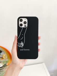2pcs Slogan Couple Holding Hands Phone Case, Compatible With IPhone, Suitable Gift For Girlfriend, Boyfriend, Friends - Black and White - View 3