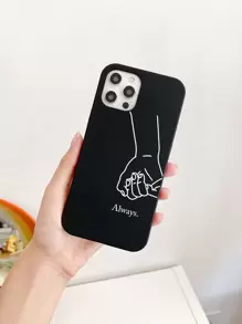 2pcs Slogan Couple Holding Hands Phone Case, Compatible With IPhone, Suitable Gift For Girlfriend, Boyfriend, Friends - Black and White - View 4