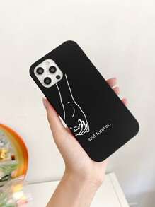 2pcs Slogan Couple Holding Hands Phone Case, Compatible With IPhone, Suitable Gift For Girlfriend, Boyfriend, Friends - Black and White - View 5