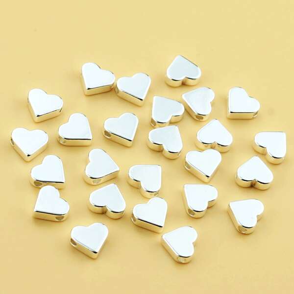 

25pcs Heart Bead DIY Jewelry Accessory, Silver