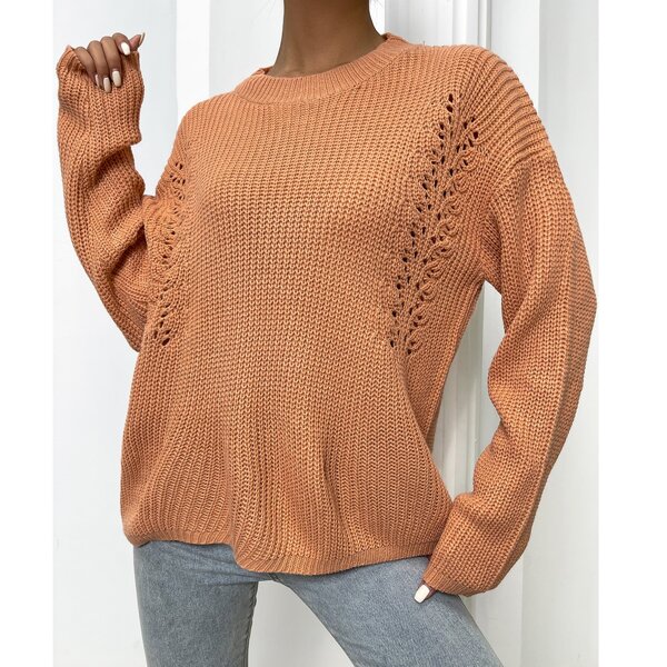 

Pointelle Knit Drop Shoulder Sweater, Orange