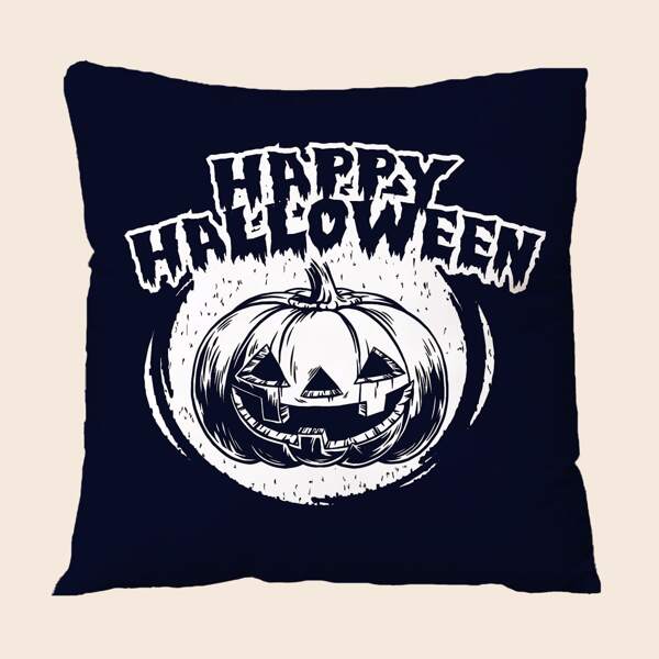 

Halloween Pumpkin Print Cushion Cover Without Filler, Black
