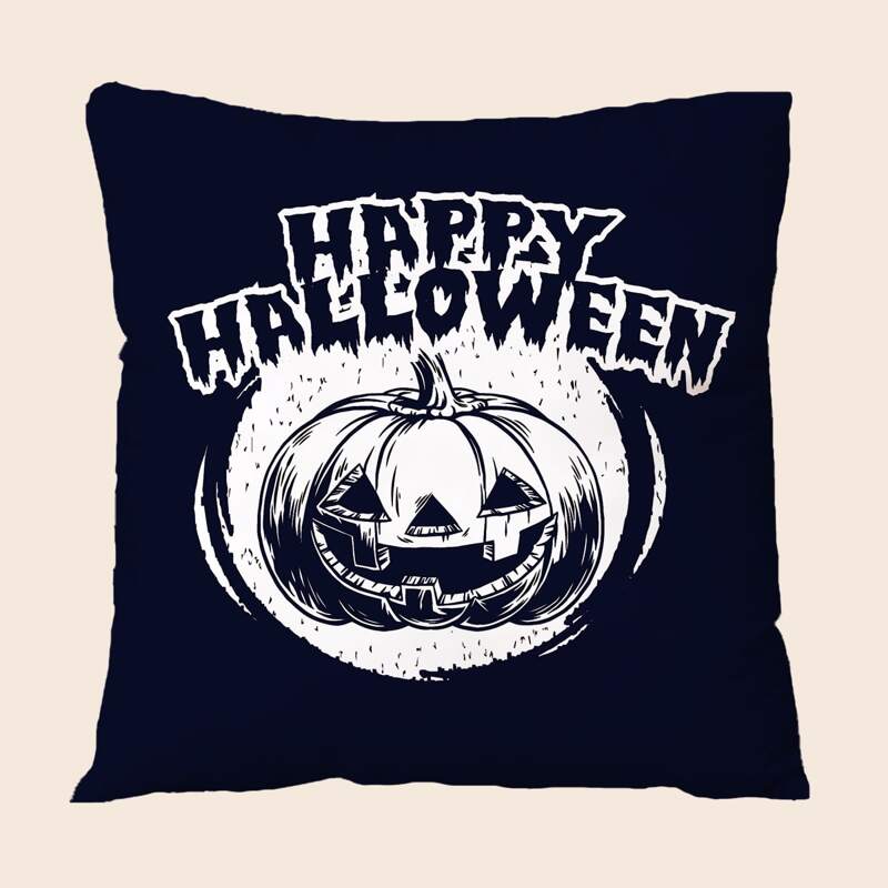 

Halloween Pumpkin Print Cushion Cover Without Filler, Black