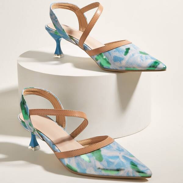 

Colorblock Graphic Slingback Pumps, Blue