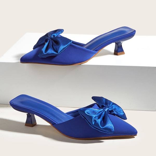 

Point Toe Bow Decor Mules, Blue