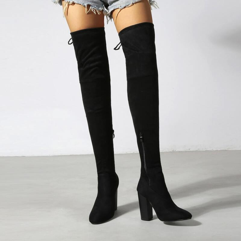 

Minimalist Side Zipper Chunky Heeled Boots, Black