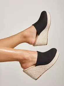 Braided Design Wedge Mules - Black - View 1