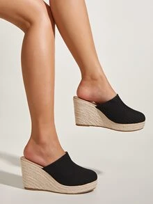 Braided Design Wedge Mules - Black - View 2