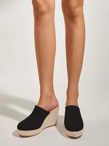 Braided Design Wedge Mules - Black - View 3