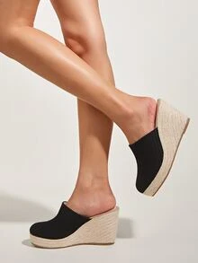 Braided Design Wedge Mules - Black - View 4