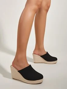 Braided Design Wedge Mules - Black - View 5