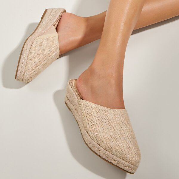 

Straw Design Flatform Mules, Beige