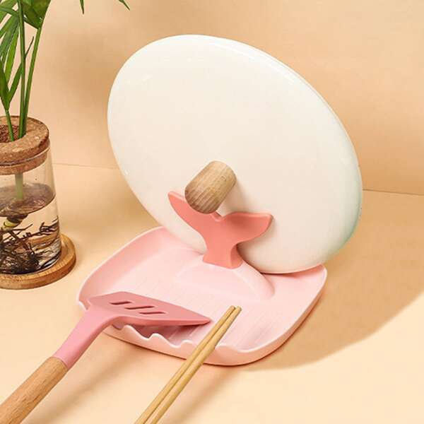 

1pc Fish Tail Design Pot Lid Storage Rack, Pink