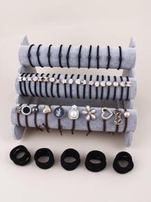 60入組人造珍珠裝飾髮圈 - 彩色 - 查看 1